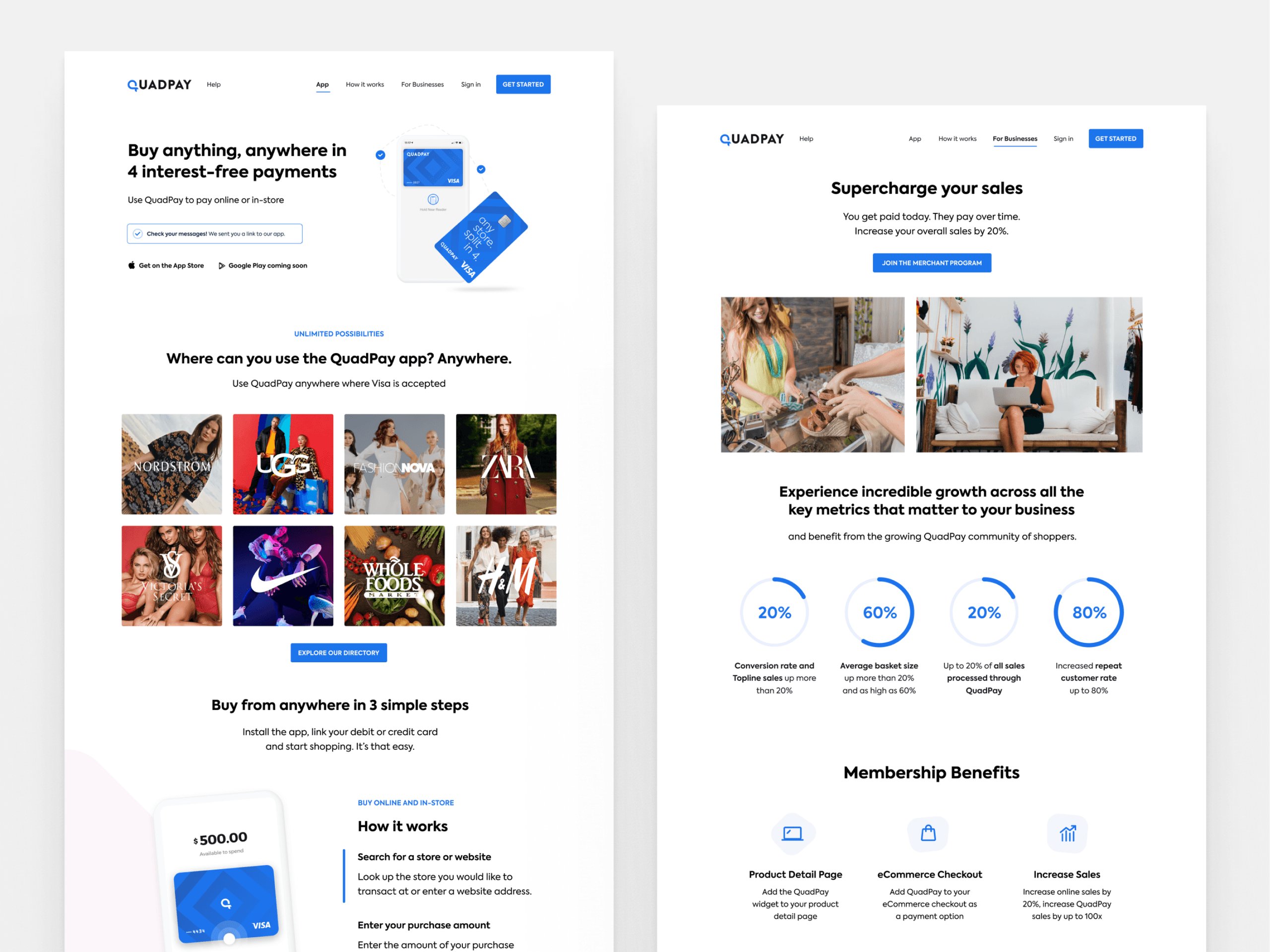 QuadPay marketing page — buy now, pay later product overview