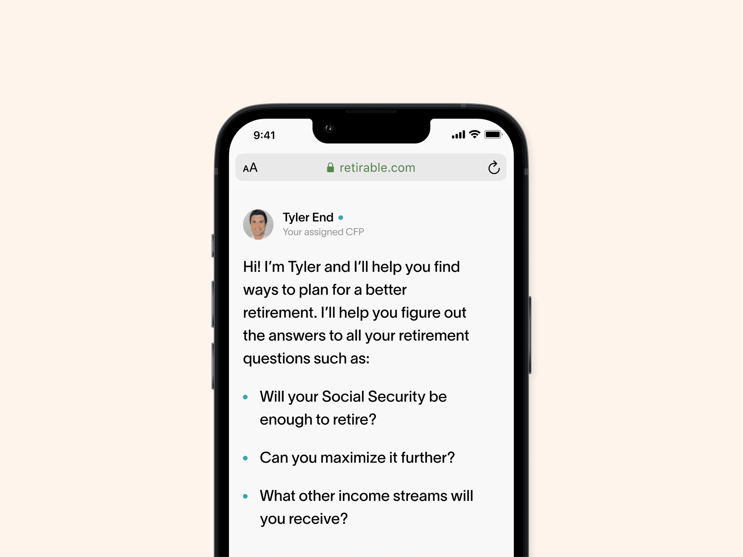 iPhone showing onboarding chat with assigned CFP